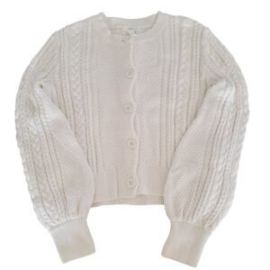 1901 Bishop Sleeve Ivory Cotton Cardigan Size S